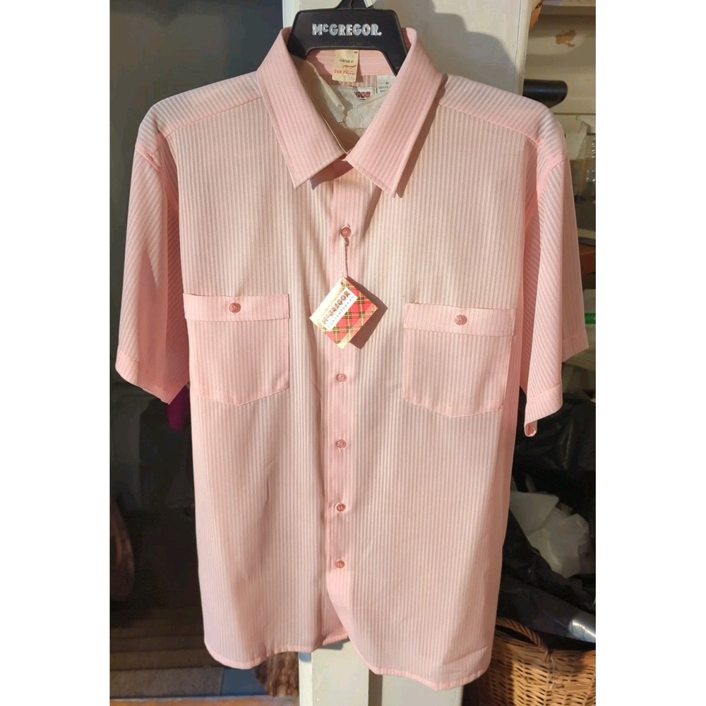 New McGregor Pink Shirt Button Up Short‎ Sleeve Men's Size XL Vintage 60s